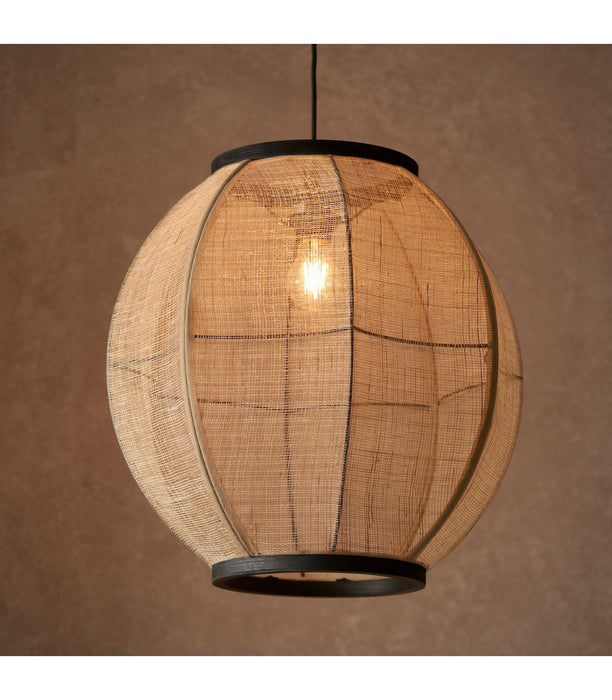 Zaire Globe Pendant Ceiling Lamp, Natural Linen, Matt Black