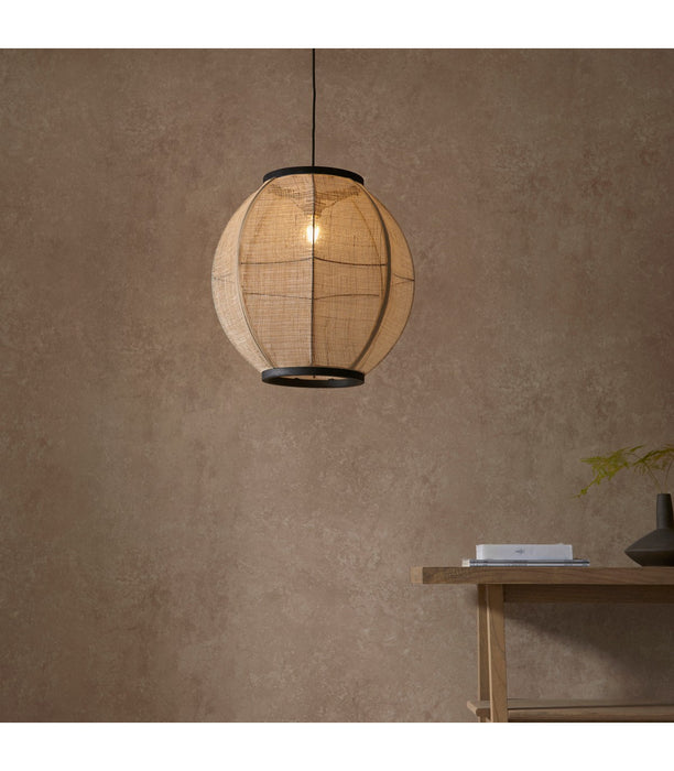 Zaire Globe Pendant Ceiling Lamp, Natural Linen, Matt Black