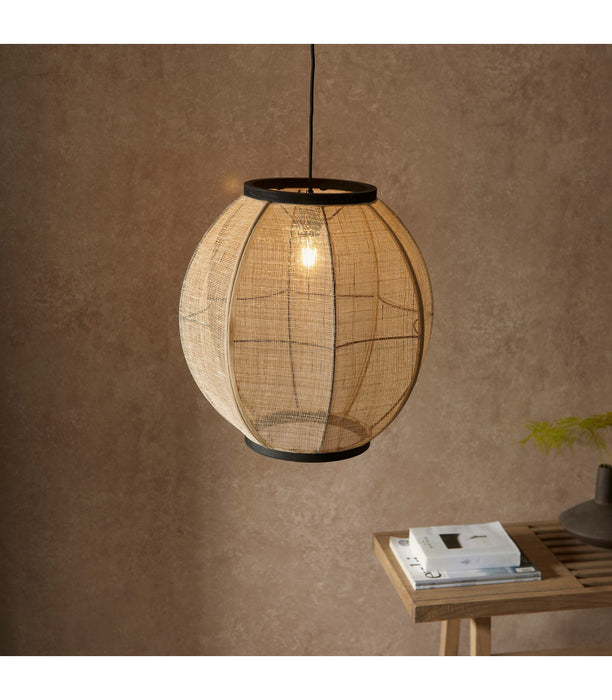 Zaire Globe Pendant Ceiling Lamp, Natural Linen, Matt Black