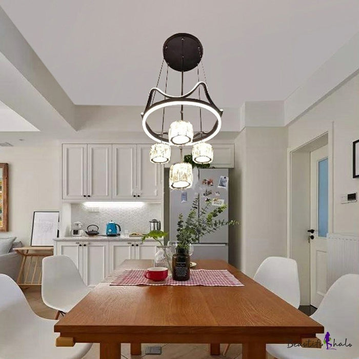Modern Minimalist Round Crystal Chandelier 4 Light