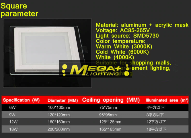 LED Panel Glass Square Downlight Super Bright
