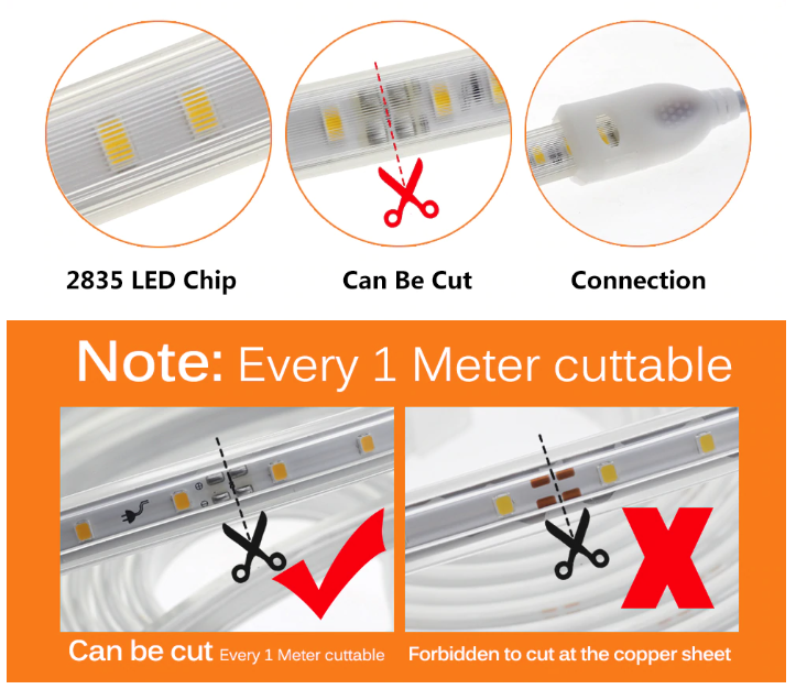 220V LED Strip 2835 High Brightness IP65 Waterproof Flexible