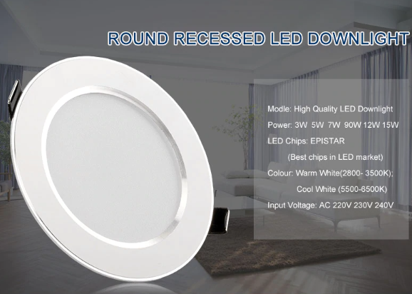 LED Downlight 3W 5W 7W 9W 12W 15W Round Recessed Lamp.