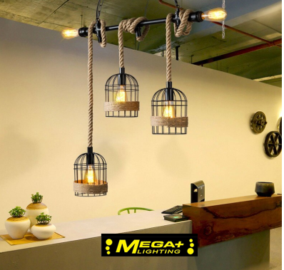 Loft industrial hemp rope pendant light