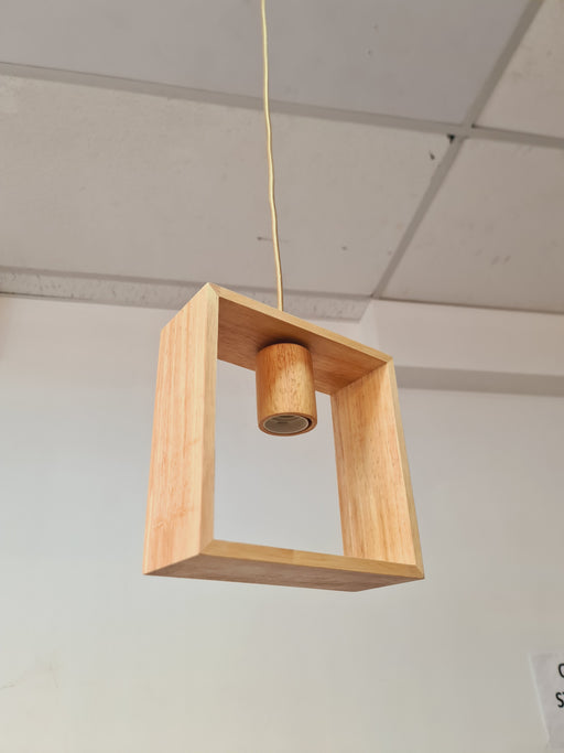 Square wood hanging pendant light.