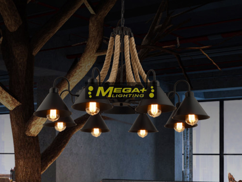 Black Painted Hemp Rope Pendant Light for Bar Cafe Dining Room