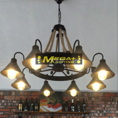 Black Painted Hemp Rope Pendant Light for Bar Cafe Dining Room