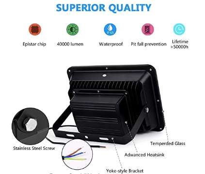 200W Super Bright Waterproof IP65 Floodlight Cool WhiteLED Backyard Lights.