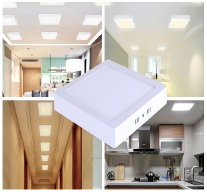 24W, 18W, 12W, 6W LED Ceiling Lights: Surface Mounted Square Complete with Fittings + Driver.