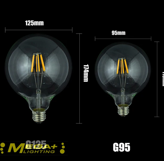 Led Filament Bulb G125 Big Global light bulb 4W 6W E27