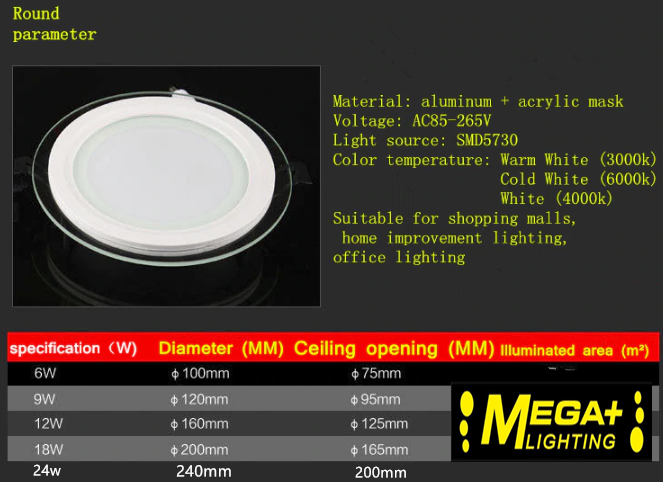 LED Panel Glass Square Downlight Super Bright