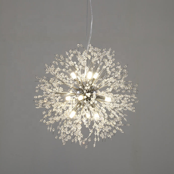 12head Modern Chrome Crystal Dandelion Chandelier Lighting Spark Ball Pendant Lamp