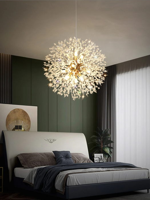 12head Modern Chrome Crystal Dandelion Chandelier Lighting Spark Ball Pendant Lamp