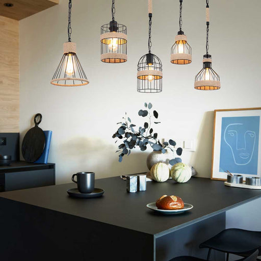 hanging-lamp-cage-hemp-rope-5-hangers-black-pendant-light-industrial-vintage-cafe-dining-lighting-mega-lighting-south-africa