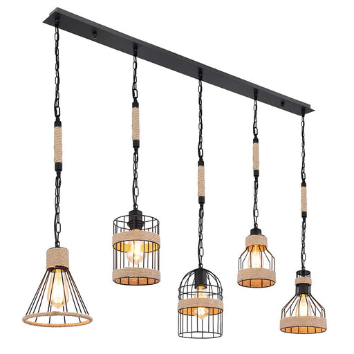 hanging-lamp-cage-hemp-rope-5-hangers-black-pendant-light-industrial-vintage-cafe-dining-lighting-mega-lighting-south-africa